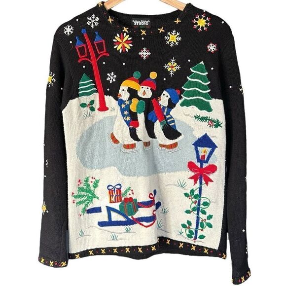 Designers Originals Studio Ho Ho Ho Ice Skating Penguins Christmas Sweater P/P - Picture 5 of 5